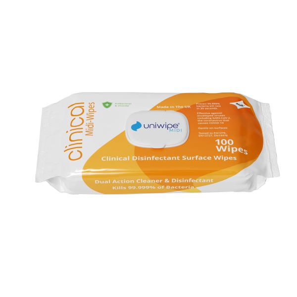 Uniwipe Clinical Disinfectant Midi-Wipes - packs of 100